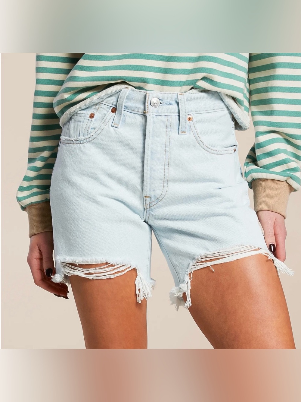 Levi's 501 Original Cut-Off Shorts Distressed Denim Jean Shorts in Blue Size